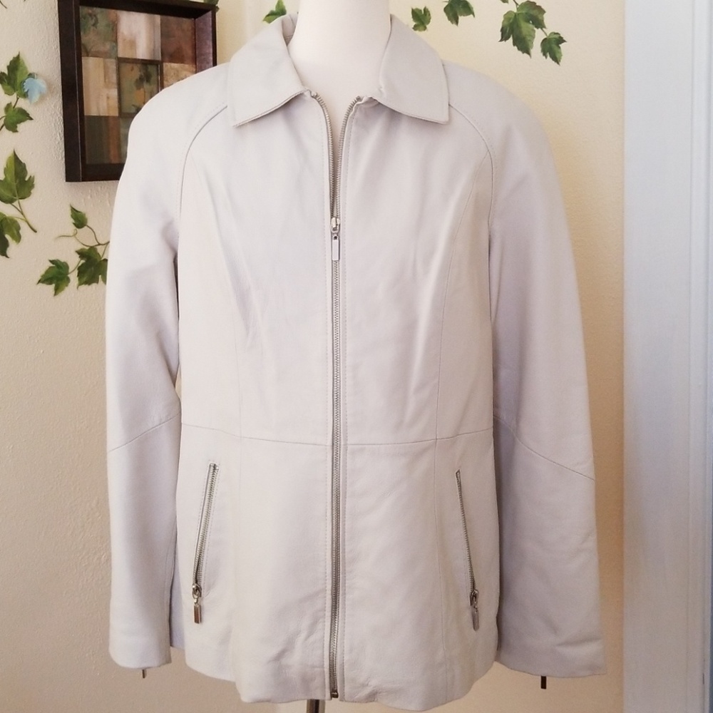 Cream Colored Leather Jacket. - image 1